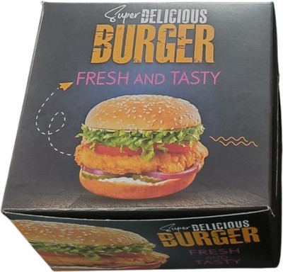 KHAANA PACKAGING Burger Box Paper Biodegradable 4.5X4.5X3'' Eco-Friendly Fast Food Boxes for Fries Snacks, Burger Packaging Box(Pack of 10 Black)