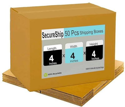 SecureShip Corrugated Cardboard Strong 3-Ply Shipping Box Size-4 X 4 X 4–Ideal for Safe Packaging & Storage Packaging Box(Pack of 50 Brown)