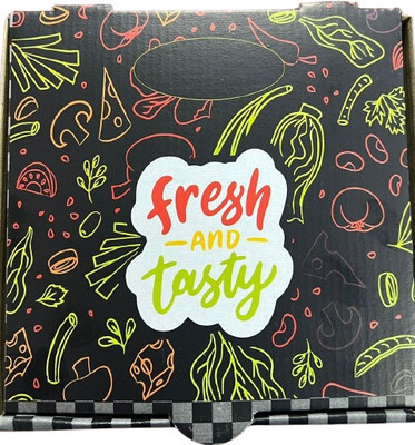 KHAANA PACKAGING Pizza Box Cardboard, Paper Pizza Box, 3ply, 7X7X1.5 Inch, Ideal for deliveries from restaurants & Hotel Packaging Box(Pack of 25 Multicolor)