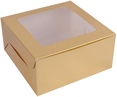 KHAANA PACKAGING Cake Box Paper WINDOW CAKE BOX PACK OF 5 SIZE -12X12X5 Paperboard Lock Corner Window Bakery Box Packaging Box(Pack of 5 Brown)