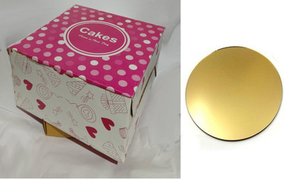 MALANI STORES Cake Box Cardboard Malani stores 3ply corrugated Printed Cake Box size:- 10X10X5 INCH WITH BASE Packaging Box(Pack of 50 Pink)