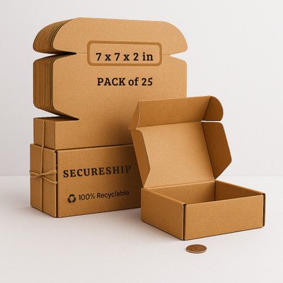 SecureShip Corrugated Cardboard 3 Ply Secure Shipping Brown Box 7x7x2 inch | Eco-Friendly & Storage Packaging Box(Pack of 25 Brown)