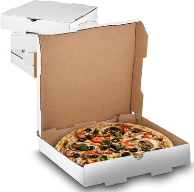 KHAANA PACKAGING Pizza Box Paper, Cardboard Box (8 inch) - 8.5X8.5X1.5'' Making them ideal for deliveries from restaurants, Packaging Box(Pack of 25 White)