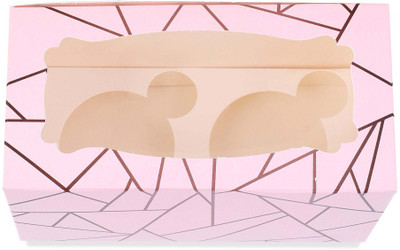 GROWNEX PVT. LTD. Cake Box Paper 2 Empty Compartment with Clear Window for Cookies, Muffins, Donuts Sweets Packaging Box(Pack of 30 Pink)
