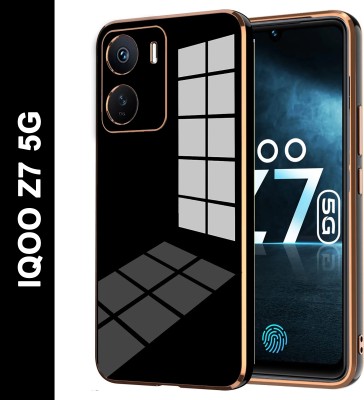 VAPRIF Back Cover for IQOO Z7 5G, Premium Soft Chrome Case |Gold Border(Black, Shock Proof, Silicon, Pack of: 1)