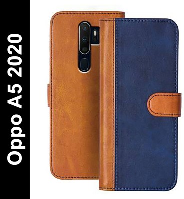 Mycos Flip Cover for Oppo A5 2020(Blue, Brown, Shock Proof, Pack of: 1)