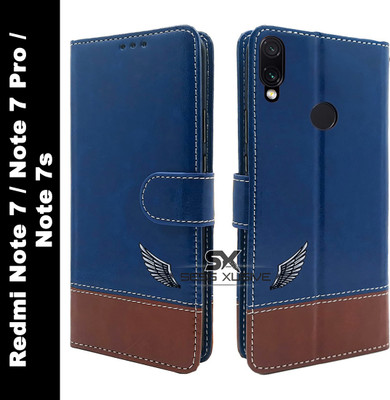SESS XUSIVE Flip Cover for Xiaomi Mi Redmi Note 7 / Note 7S / Note 7 Pro -Dual-Color Leather Finish Wallet - Blue & Brown(Multicolor, Dual Protection)