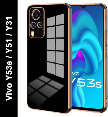 VAPRIF Back Cover for Vivo Y53s, VIVO Y51, Vivo Y31, Golden Line, Premium Soft Chrome Case | Silicon Gold Border(Black, Shock Proof, Silicon, Pack of: 1)