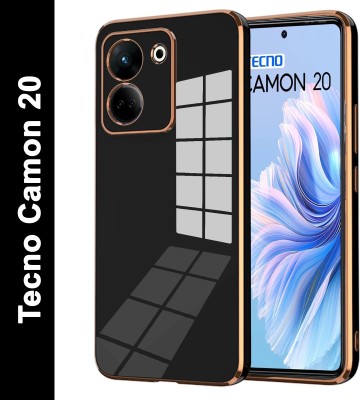 VAPRIF Back Cover for Tecno Camon 20, Golden Line, Premium Soft Chrome 6D Case | Silicon Gold Border(Black, Shock Proof, Silicon, Pack of: 1)