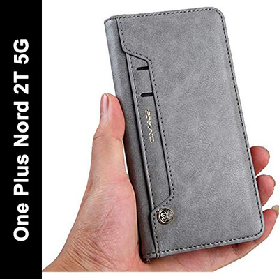 Clickcase Flip Cover for Oneplus Nord 2T 5G(Grey, Cases with Holder)