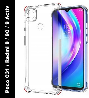 Aarov Back Cover for Mi Redmi 9, 9c|POCO C31, Designer Plain Back Cover(Transparent, Dual Protection, Silicon, Pack of: 1)