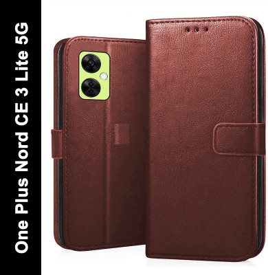 LHR Flip Cover for OnePlus Nord CE 3 Lite 5G | Leather Finish | Inside TPU with Card Pockets | Back Cover |(Brown, Dual Protection, Pack of: 1)