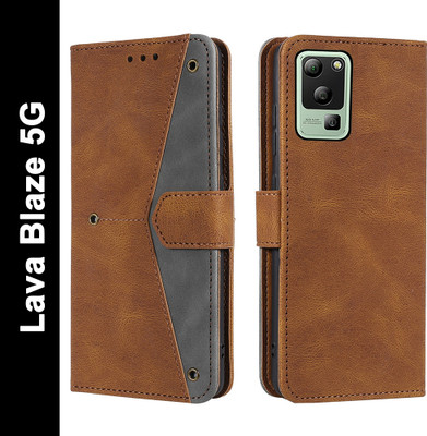 Autofocus Flip Cover for Lava Blaze 5G(Brown, Grey, Cases with Holder, Pack of: 1)
