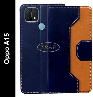 Trap Flip Cover for Oppo A15(Blue, Brown, Cases with Holder, Pack of: 1)