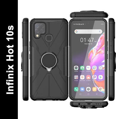 Lustree Back Cover for Infinix Hot 10s Hybrid Armor Back Cover Case with Ring Stand(Black, Shock Proof, Silicon, Pack of: 1)