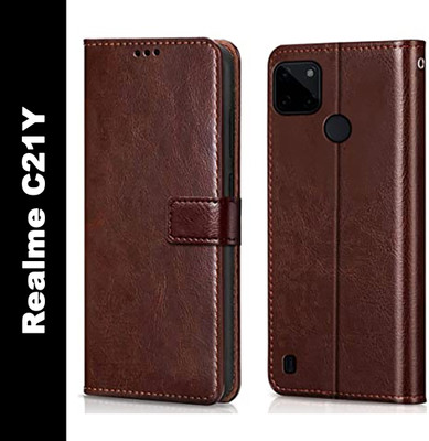 Ridhaniyaa Flip Cover for Realme C21y(Brown, Dual Protection, Pack of: 1)