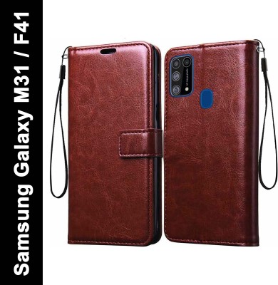 TINGTONG Flip Cover for Samsung Galaxy M31, Samsung Galaxy F41, Samsung Galaxy M21, Samsung Galaxy M21 2021, Samsung Galaxy M30s(Brown, Cases with Holder, Pack of: 1)