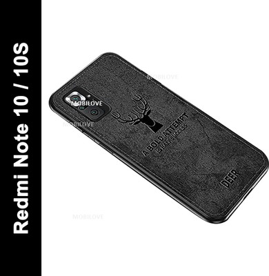MOBILOVE Back Cover for Mi Redmi Note 10 / Note 10s | Deer Pattern Cloth Texture Leather Finish Soft Fabric Case(Black, Camera Bump Protector, Pack of: 1)