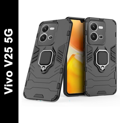 Mobikit Back Cover for Vivo V25 5G (Armour Defender Ring Holder Bumper Case)(Black, Rugged Armor, Pack of: 1)