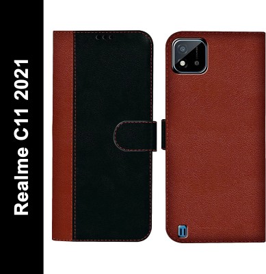 Mycos Flip Cover for Realme C11 2021(Black, Brown, Shock Proof, Pack of: 1)