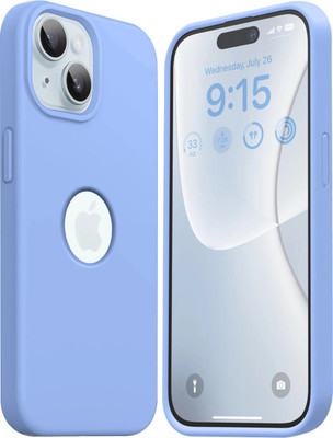 VONZEE Back Cover for iPhone 15 6.1 Inches Liquid Silicone Precise Logo Cut Case(Blue, Shock Proof, Silicon, Pack of: 1)
