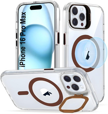AIBEX Back Cover for Apple iPhone 16 Pro Max | Transparent Slim Case with Built-in Camera Stand | MagSafe(Brown, Magsafe, Pack of: 1)