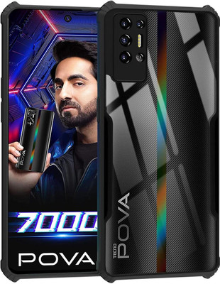 SUCH Back Cover for Back Cover for Tecno Pova 2-LD7j (Transparent, Black, Shock Proof, Silicon, Pack of: 1)(Black, Camera Bump Protector)