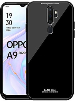 Evett Back Cover for Oppo A9-2020 Toughened Glass Back and Sides Soft Silicon Case(Black, Grip Case, Pack of: 1)