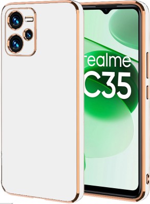 VAPRIF Back Cover for Realme C35, Golden Line, Premium Soft Chrome Case | Silicon Gold Border(Black, Shock Proof, Silicon, Pack of: 1)