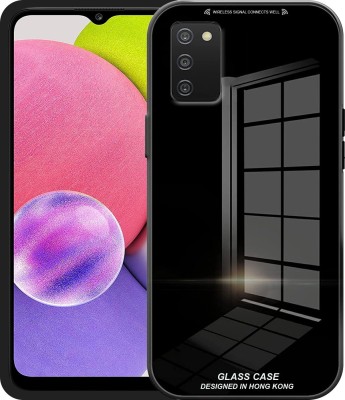 xykos Back Cover for Samsung Galaxy A03s Mirror Glass Back Cover Shockproof Bumper Case(Black, Matte Finish)