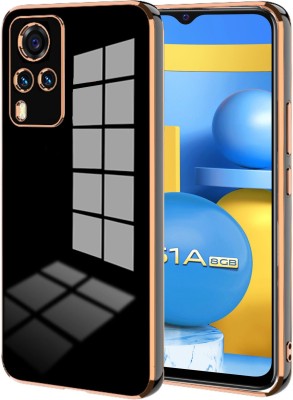 VAPRIF Back Cover for VIVO Y51A, Vivo Y31, Vivo Y53s, Golden Line, Premium Soft Chrome Case | Silicon Gold Border(Black, Shock Proof, Silicon, Pack of: 1)