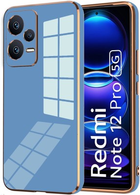 VAPRIF Back Cover for Mi Redmi Note 12 Pro 5G, Golden Line, Premium Soft Chrome Case | Silicon Gold Border(Blue, Shock Proof, Silicon, Pack of: 1)