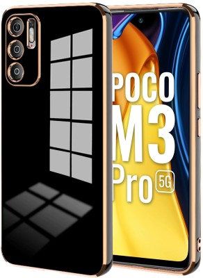VAPRIF Back Cover for POCO M3 Pro 5G, Golden Line, Premium Soft Chrome 6D Case | Silicon Gold Border(Black, Shock Proof, Silicon, Pack of: 1)