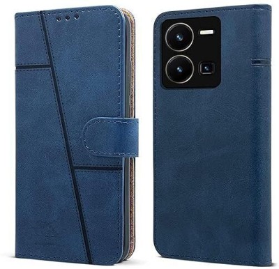BITON Back Cover for Vivo Y35 Blue Flip Cover | PU Leather Finish | 360 Protection | Wallet & Stand(Blue, Hard Case, Pack of: 1)