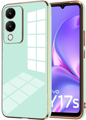 VAPRIF Back Cover for Vivo Y17s, Golden Line, Premium Soft Chrome Case | Silicon Gold Border(Green, Shock Proof, Silicon, Pack of: 1)