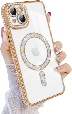 prozzile Back Cover for iPhone 15, Diamond Case MagSafe and Camera Lens Protection Cover for Women Girls(Gold, Magsafe, Silicon, Pack of: 1)
