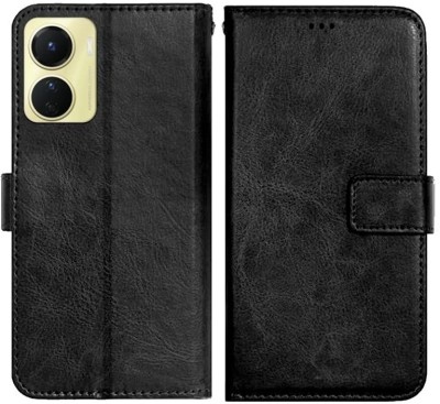 Loopee Flip Cover for Vivo Y16, V2204, V2214 Premium Leather Finish, with Card Pockets, Wallet Stand(Black, Dual Protection, Pack of: 1)