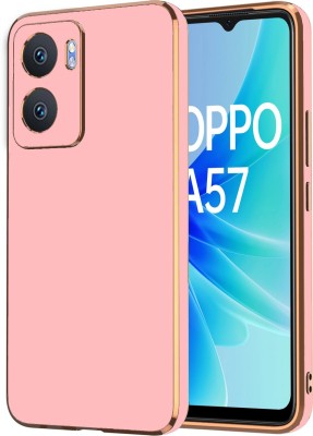 VAPRIF Back Cover for Oppo A57 5G, Golden Line, Premium Soft Chrome Case | Silicon Gold Border(Pink, Shock Proof, Silicon, Pack of: 1)