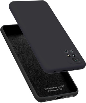 VAPRIF Back Cover for Mi Redmi Note 11T 5G, Poco M4 Pro 5G, Matte Rubberized Soft Silicone Protective Cloth Inside(Black, Dual Protection, Pack of: 1)