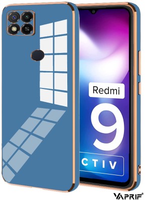 VAPRIF Back Cover for Mi Redmi 9 Activ, Mi 9, 9C, 10A, Golden Line, Premium Soft Chrome Case | Silicon Gold Border(Blue, Shock Proof, Silicon, Pack of: 1)