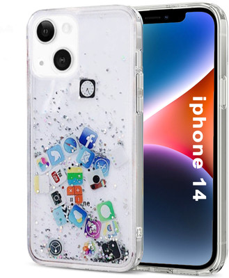 STP FEEL Back Cover for iPhone 14 Social Media Icon Moving Liquid Soft Silicon Protection Back Case Cover(Transparent, Grip Case, Silicon, Pack of: 1)