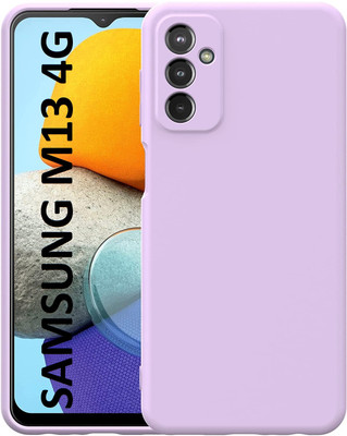 MobiLooks Back Cover for SAMSUNG Galaxy M13 4G, Liquid Silicone Case Microfiber Cloth inside(Purple, Dual Protection, Silicon, Pack of: 1)