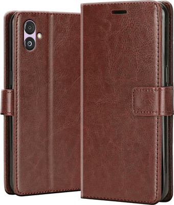 Astriele Back Cover for Samsung Galaxy F14 5G - Inbuilt Stand & Card Pockets | Hand Stitched | Wallet Flip Case(Brown, Camera Bump Protector, Pack of: 1)
