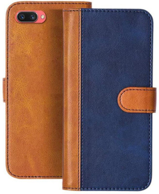 CaseDeal Back Cover for Oppo A3s, Realme C1 Foldable cover with Card Pockets(Blue, Grip Case, Pack of: 1)