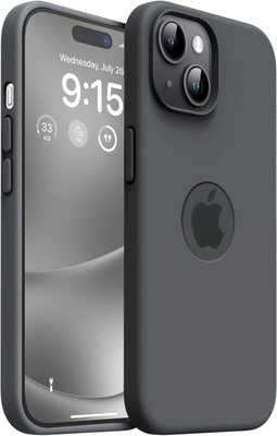 VONZEE Back Cover for iPhone 15 Case 6.1 inches, Liquid Silicone 3 Layers Logo Cut Soft Gel Rubber Phone Case(Grey, Shock Proof, Silicon, Pack of: 1)