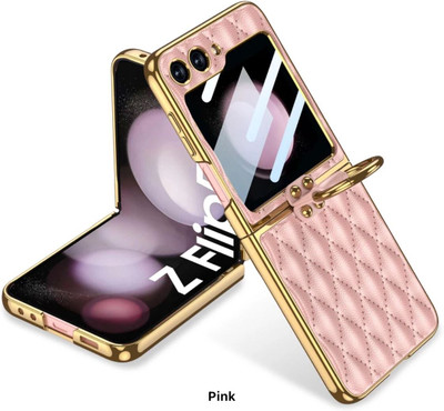 NazarBattu Back Cover for Samsung Galaxy Z Flip 6 Cushion Leather With Inbuilt Front Screen Guard And Ring Holder(Pink, Ring Case, Pack of: 1)