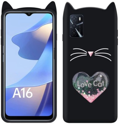 A3sprime Back Cover for Oppo A16, |Soft Silicon with Drop Protective & 3D Heart Love Cat Shaped Case|(Black, 3D Case, Silicon, Pack of: 1)