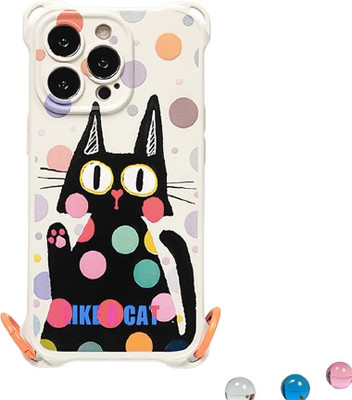 PEEPERLY Back Cover for iPhone 15 Pro Scratch Resistant Embossed Kitty Polka Dots Case With Lanyard(White, Shock Proof, Pack of: 1)