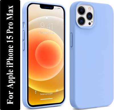 Coverskart Liquid Silicone Back Cover for Apple iPhone 15 Pro Max, Logo Embossed Shock Proof Microfiber Case(Blue, Camera Bump Protector, Silicon, Pack of: 1)