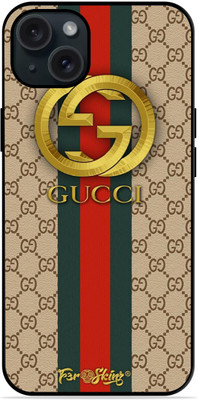 FAZAKA Back Cover for APPLE iPhone 15 Plus On Glossy Metal Phone Cover| Gucci Golden Logo Theme(Multicolor, Dual Protection, Pack of: 1)